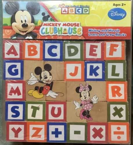 Disney Mickey And Minnie Learn And Grow Blocks - 40  Wood Blocks New